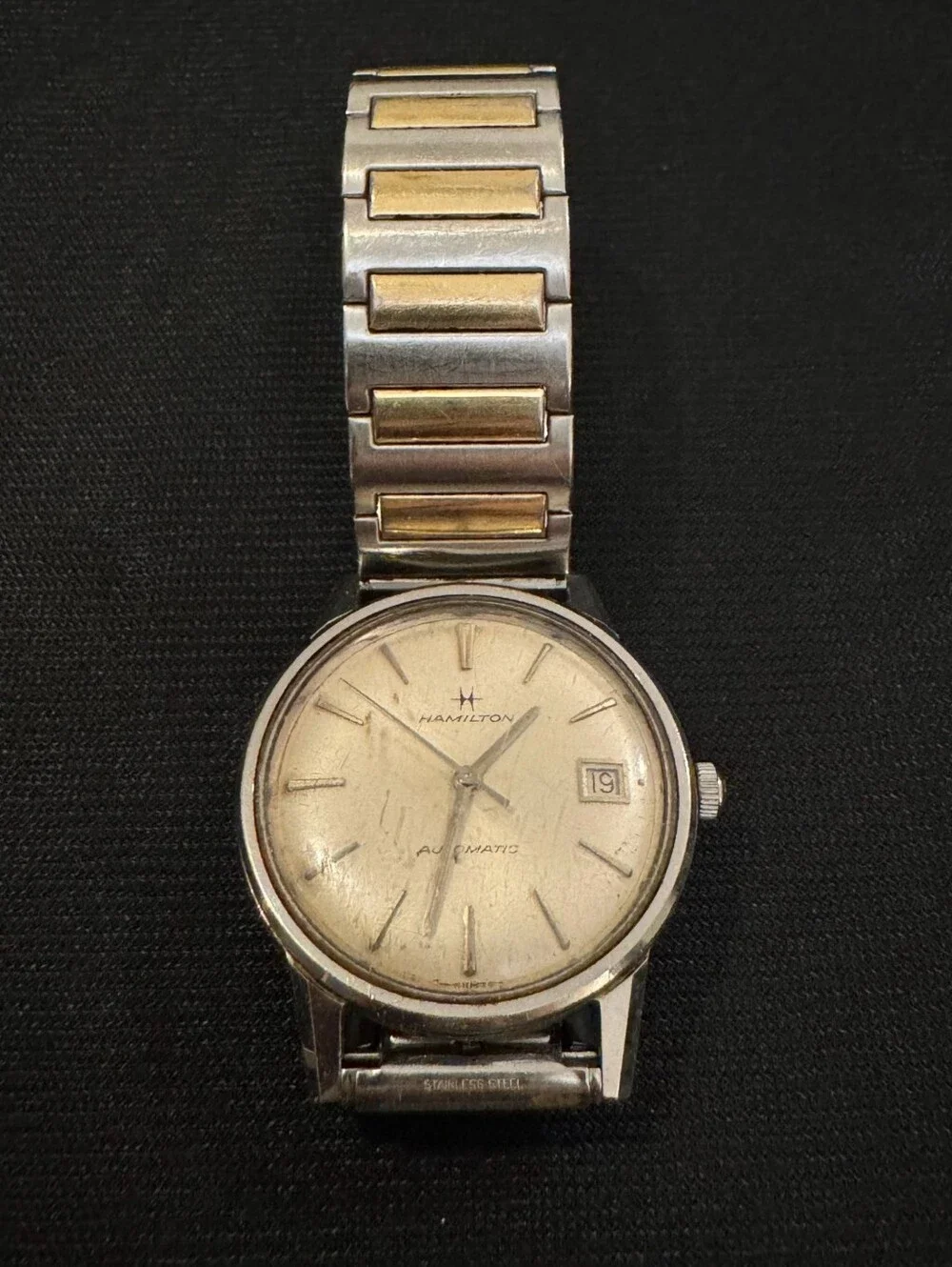 Vintage Hamilton Automatic Mens Watch Date Silver Dial Speidel Band